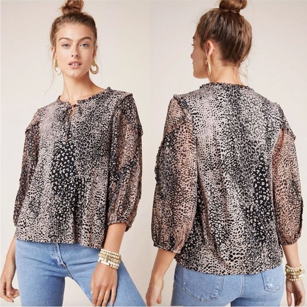 ANTHROPOLOGIE MAEVE JACQUIN ANIMAL PRINT PEASANT BLOUSE